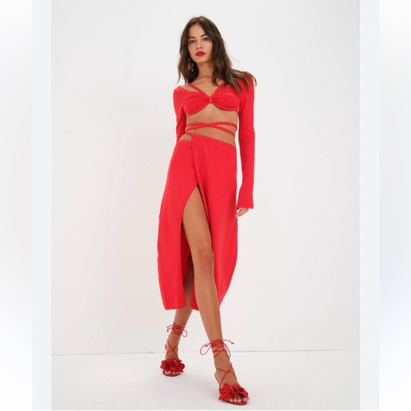 For Love And Lemons Brady Midi Skirt Red Size Small NEW NWT Wrap - Picture 1 of 14